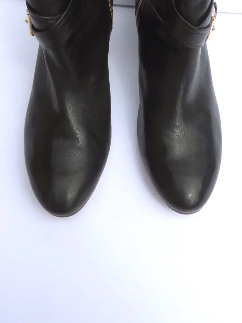 Coach black leather pauline booties with gold hardware buckle boots size 8